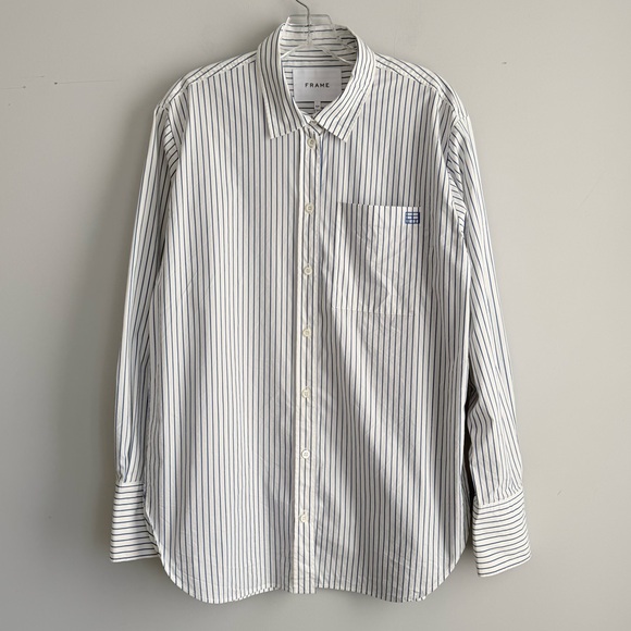 FRAME The Oversized Striped Cotton Shirt In Cobalt Multi S White Button Down - Picture 9 of 16